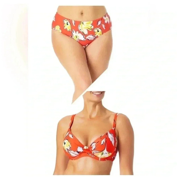 Catalina 2 Piece Bikini Set Orange Multicolor High Waisted Swimsuit Size Small - Picture 11 of 11